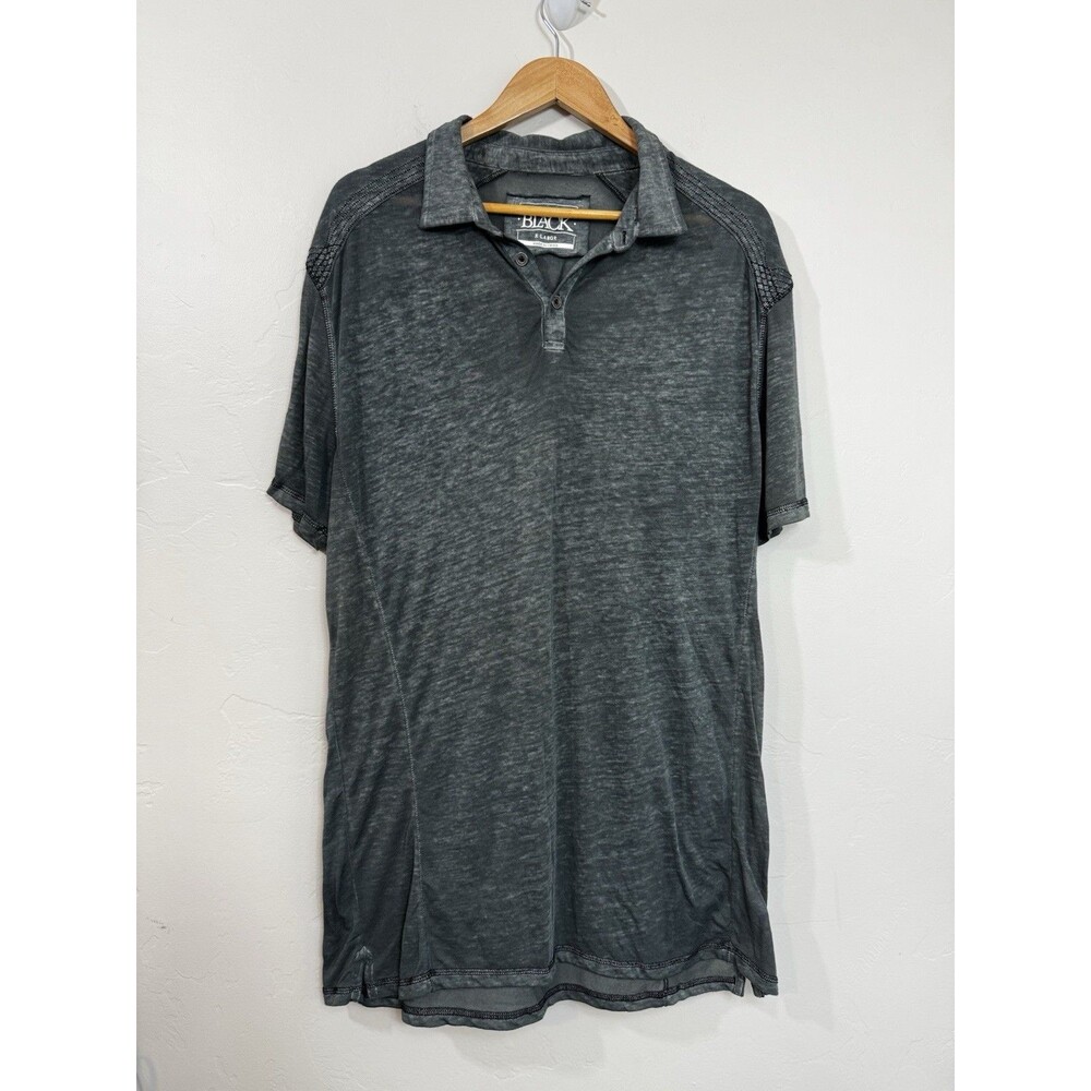 Buckle BLACK Mens XL Long Burnout Gray Polo Short Sleeve Sheer Embroidered